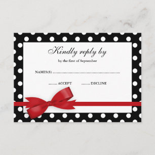 Red and Black Polka Dot Bow RSVP Card