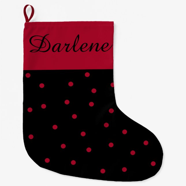 Red and Black Polka Dot: Large Christmas Stocking (Front)