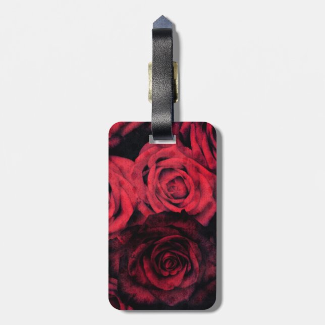 Red and black polka dot roses luggage tag (Back Vertical)