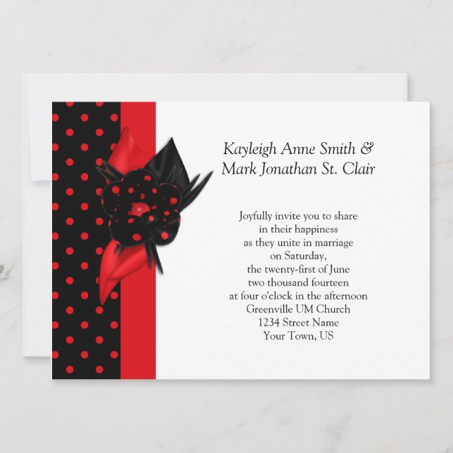 Red and Black Polka Dot Wedding Invitations (Front)