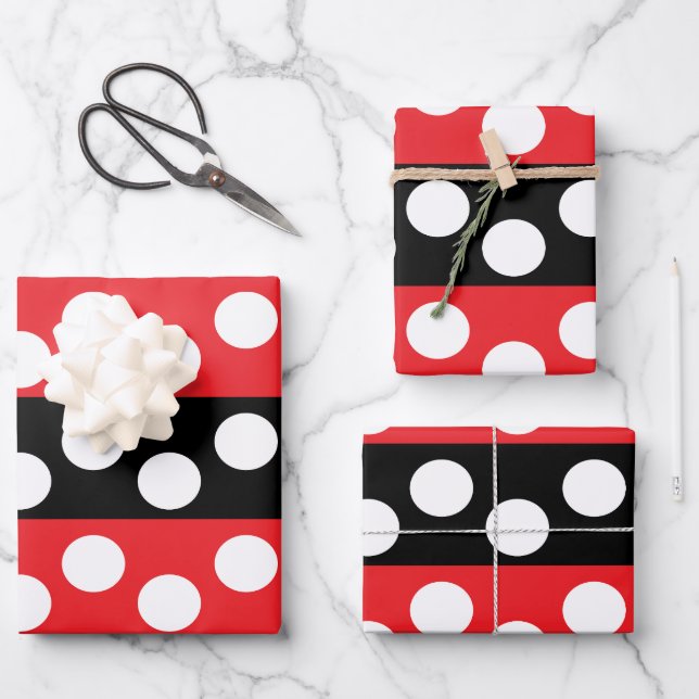 Red and Black Polka Dot  Wrapping Paper Sheet (Front)