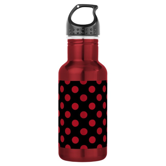Red and black polka dots 532 ml water bottle (Front)