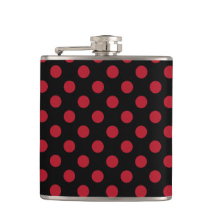 Red and black polka dots hip flask