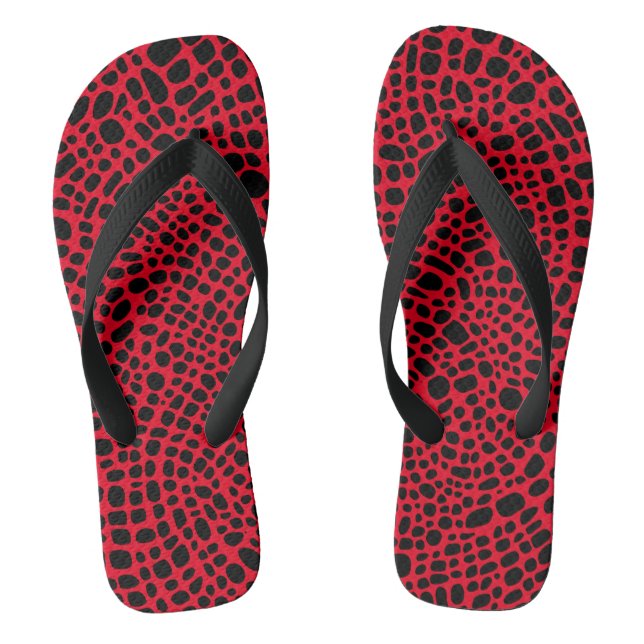 Red And Black Psychedelic Oragnic Skin Pattern Flip Flops (Footbed)