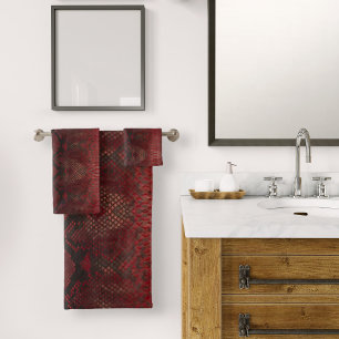 Red and Black Python Print Bath Towel Set