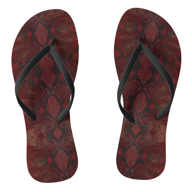 Red and Black Python Print Flip Flops (Footbed)