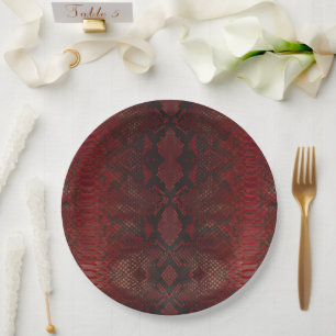 Red and Black Python Print Paper Plate