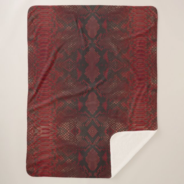 Red and Black Python Print Sherpa Blanket (Front)