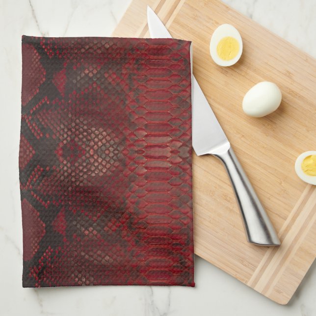 Red and Black Python Print Tea Towel (Quarter Fold)