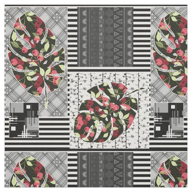 Red and Black, Quilting ,Patchwork, Rustic, Modern Fabric (Swatch)