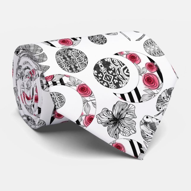 Red and Black, Quilting ,Patchwork, Rustic, Modern Tie (Rolled)