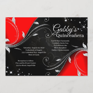 Red and black Quinceañera or Sweet 16 invitation