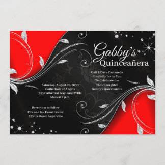 Red and black Quinceañera or Sweet 16 invitation