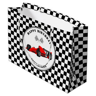 Red and Black Race Car Chequered Birthday Large Gi Large Gift Bag