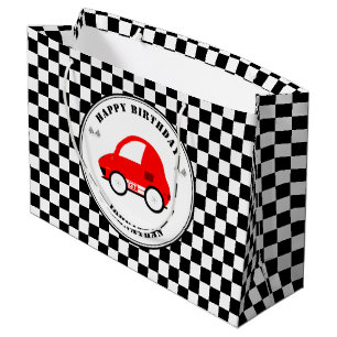 Red and Black Race Car Chequered Birthday Large Gift Bag