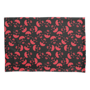 Red and Black Repeating Motif   Skull Pattern Pillowcase