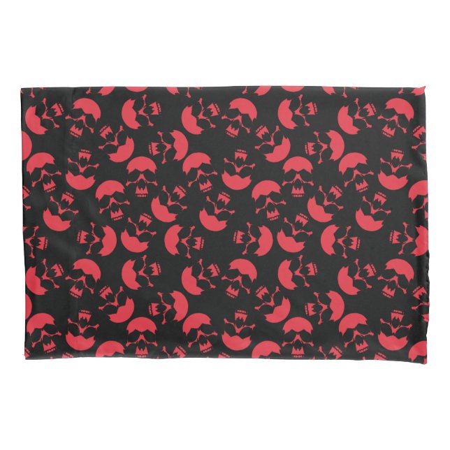 Red and Black Repeating Motif | Skull Pattern Pillowcase (Front)