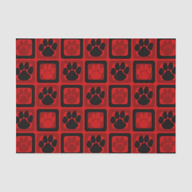 Red and Black Repeating Pawprint  Tissue Paper (Front)