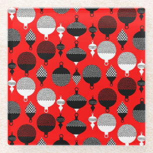 Red And Black Retro Christmas Decorative Ball Glass Coaster