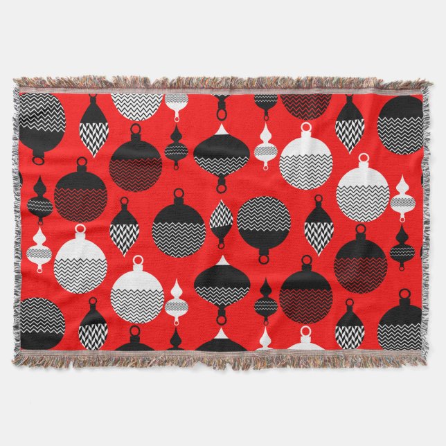 Red And Black Retro Christmas Decorative Ball Throw Blanket (Front)