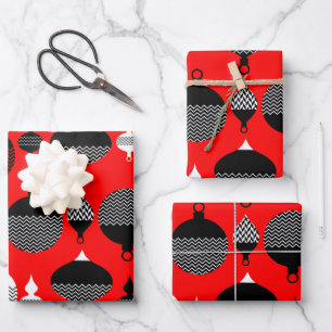 Red And Black Retro Christmas Decorative Ball Wrapping Paper Sheet