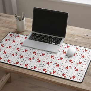 Red and Black Retro Hand Drawn Hearts Love  Desk Mat