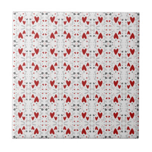Red and Black Retro Hand Drawn Hearts Love  Tile