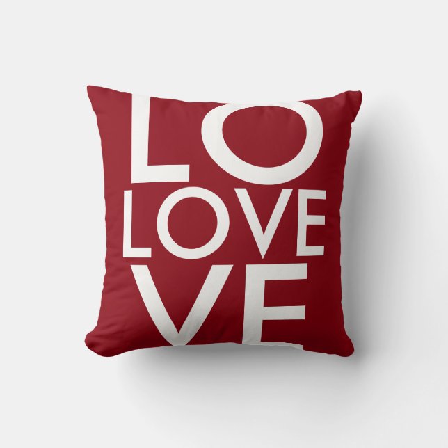 Red and Black Reversible LOVE Throw Pillow (Front)