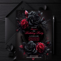 Red and Black Romantic Gothic Floral Birthday