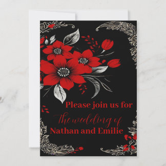 Red and black Romantic wedding invitation 