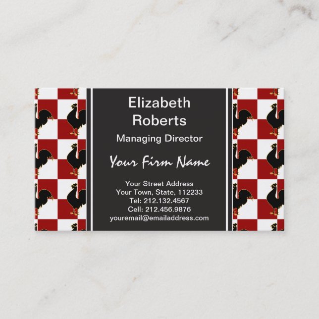 Red and Black Rooster Chicken Pattern Business Card (Front)