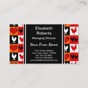 Red and Black Rooster Chicken Pattern Business Card