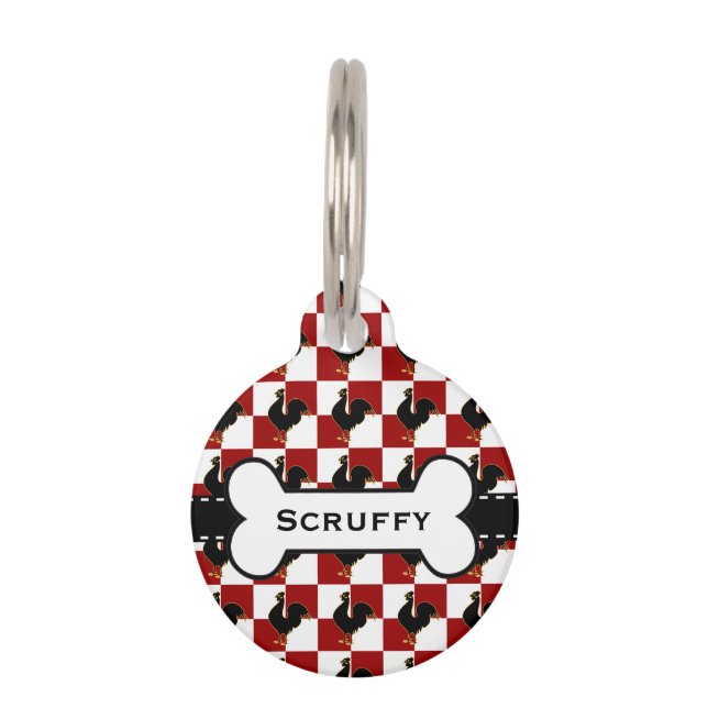 Red and Black Rooster Chicken Pattern Pet Tag (Front)