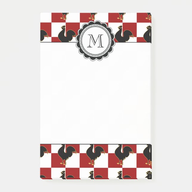 Red and Black Rooster Chicken Pattern Post-it Notes (Front)