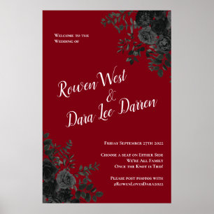 Red And Black Rose Gothic Elegant Wedding Poster