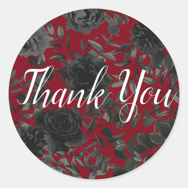 Red and Black Rose Gothic Favour Sticker Labels (Front)