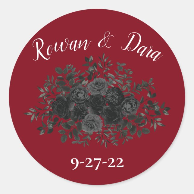 Red and Black Rose Gothic Favour Sticker Labels (Front)
