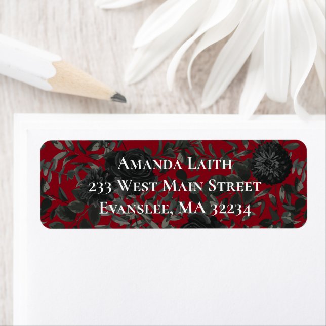 Red and Black Rose Gothic Return Address Labels (Insitu)