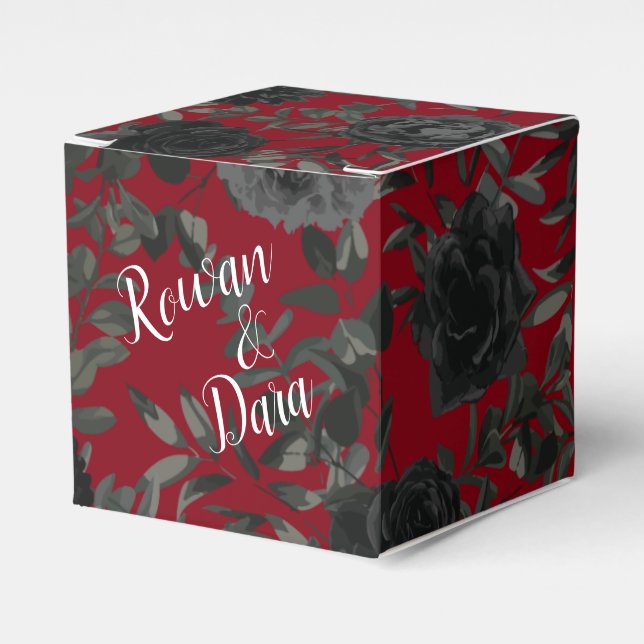 Red and Black Rose Gothic Wedding Favour Box (Front Side)