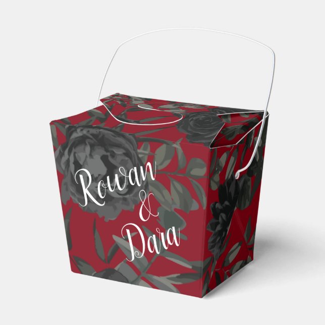 Red and Black Rose Gothic Wedding Favour Box (Front Side)