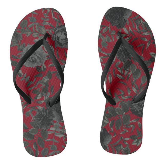 Red and Black Rose Gothic Wedding Flip-Flops Flip Flops (Footbed)