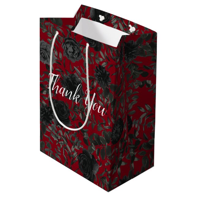 Red and Black Rose Gothic Wedding Gift Bag (Back Angled)
