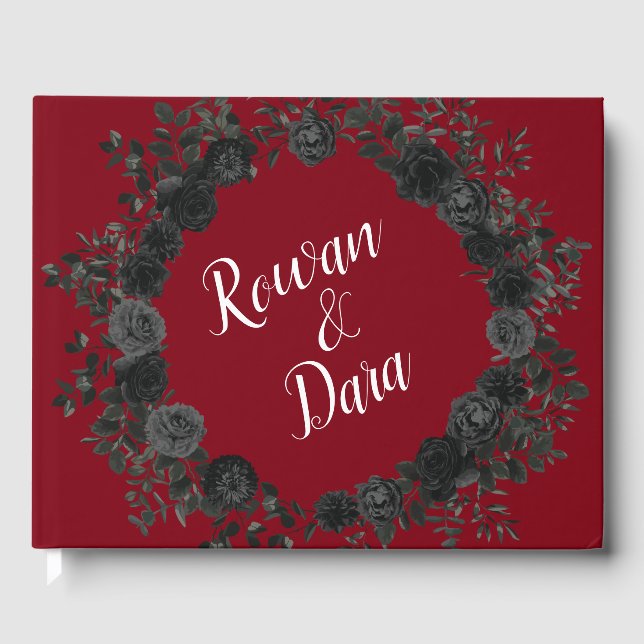 Red and Black Rose Gothic Wedding Guest Book (Front)