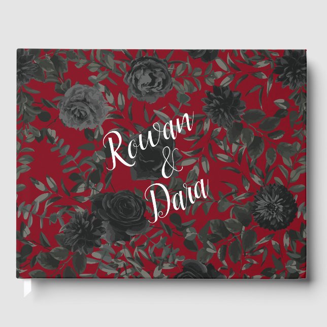 Red and Black Rose Gothic Wedding Guest Book (Front)