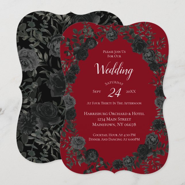 Red and Black Rose Gothic Wedding Invitation (Front/Back)