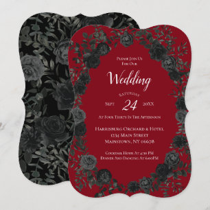Red and Black Rose Gothic Wedding Invitation
