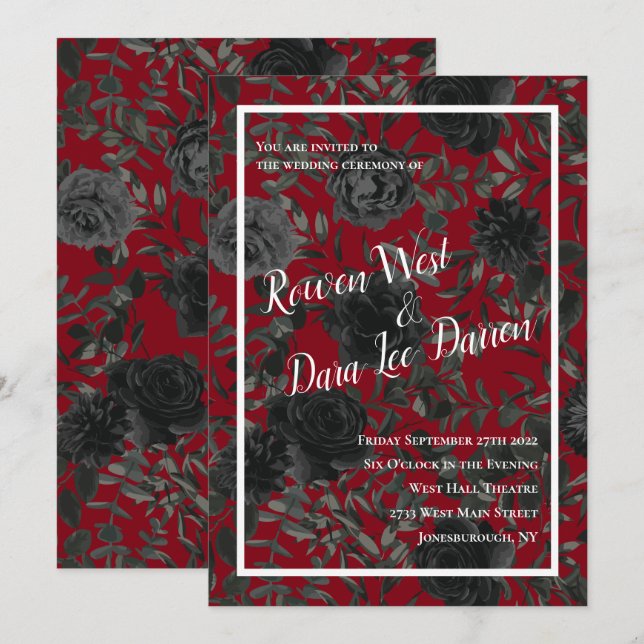Red and Black Rose Gothic Wedding Invitations (Front/Back)