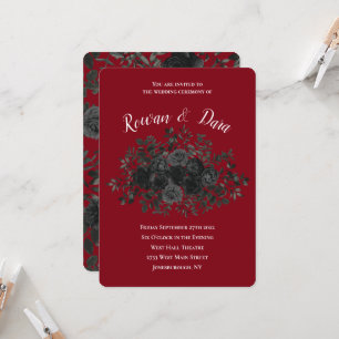 Red and Black Rose Gothic Wedding Invitations