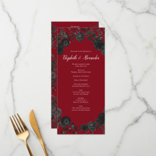 Red and Black Rose Gothic Wedding Programs Menu
