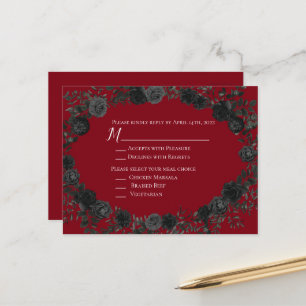 Red and Black Rose Gothic Wedding Reply Card